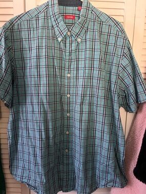 Izod Men's Short-Sleeve Plaid Button-Down Shirt - Teal & Blue